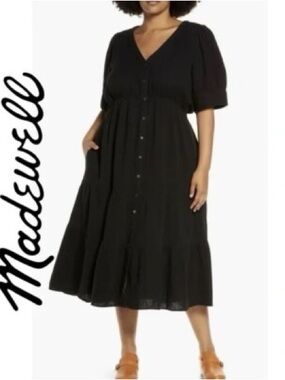 Madewell Button Front Lightspun Tiered Midi Dress